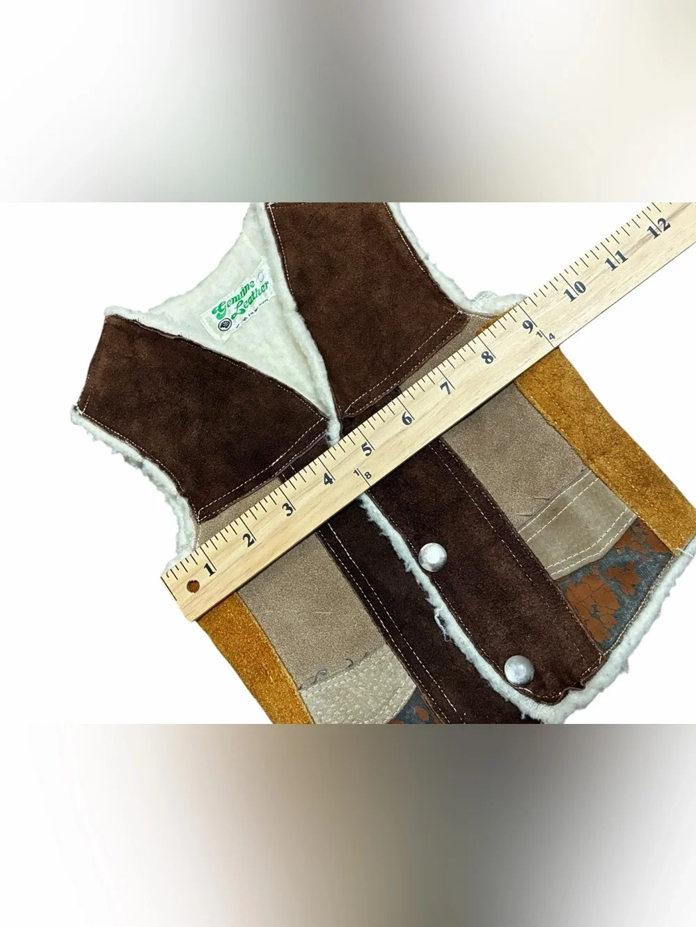 Vintage Genuine Leather Shearling Patchwork Vest Toddler Baby Snap Front Western